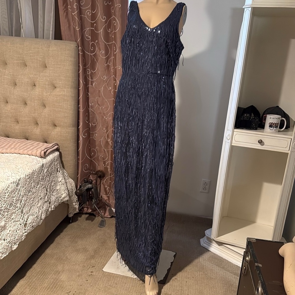 R&M Richards Blue One Shoulder Gown for Weddings